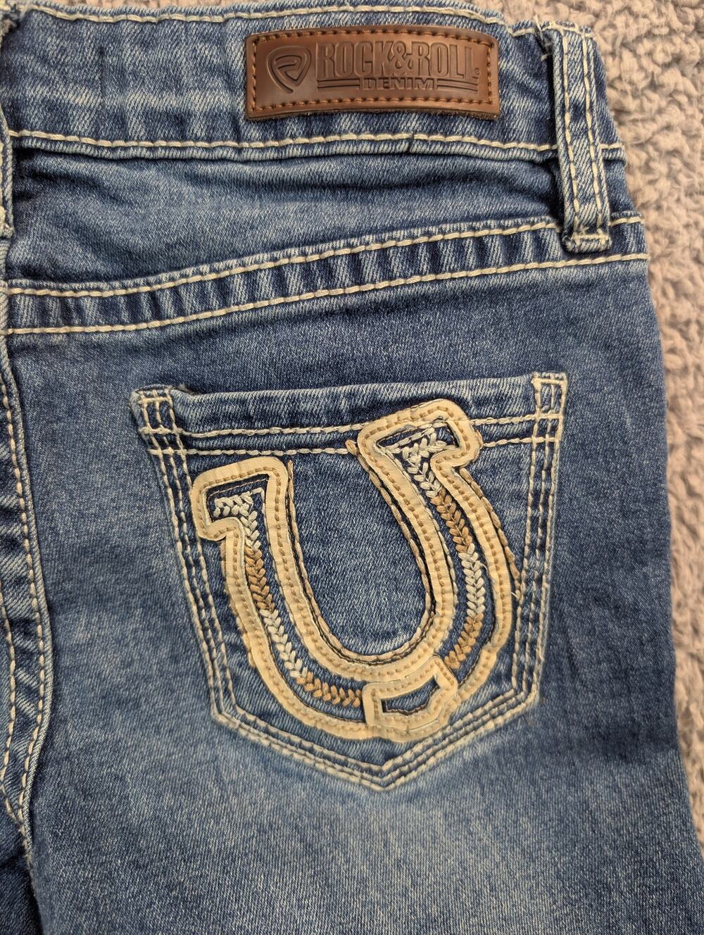 Rock & Roll Denim Jeans Girls Size 12 Blue Adjustable Waist Bootcut (0854)